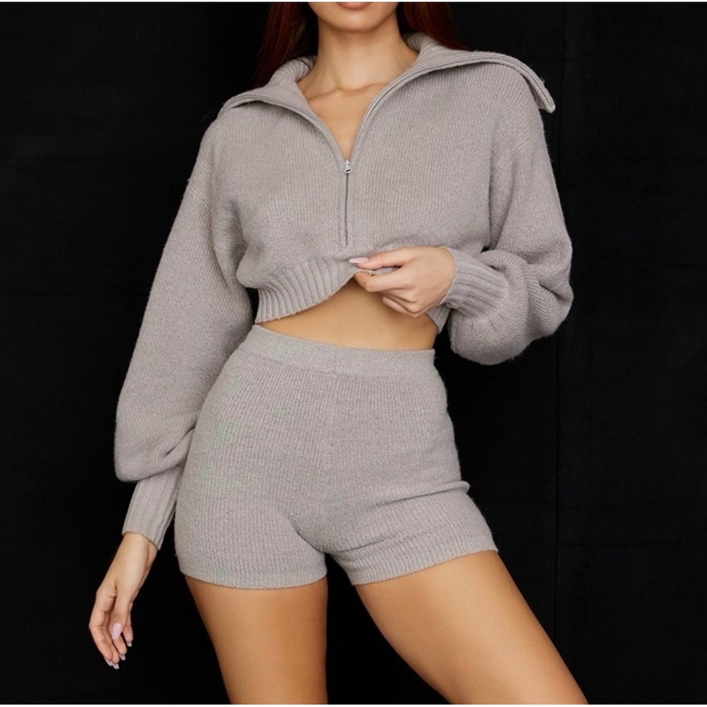 House of CB Knit Shorts Wool High Rise Gray L comfy casual loungewear minimalist